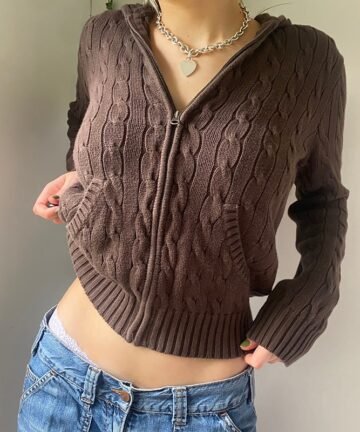 Long Sleeve Cable Knit Zip-Up cardigan