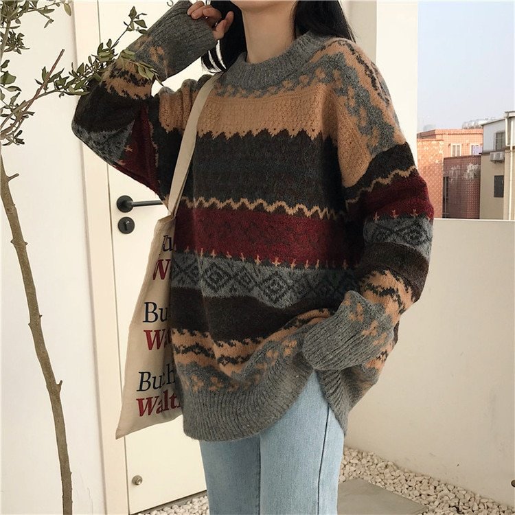 Winter Striped Korean Style Loose Pullover