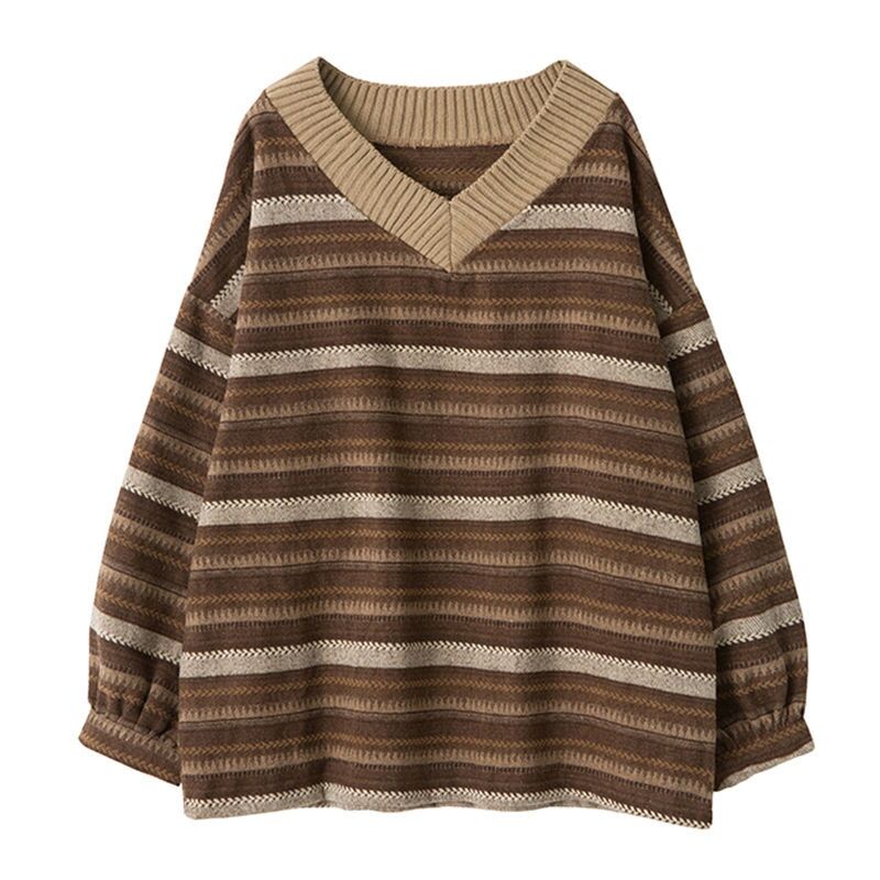 V Neck Stripe Pullover Sweater