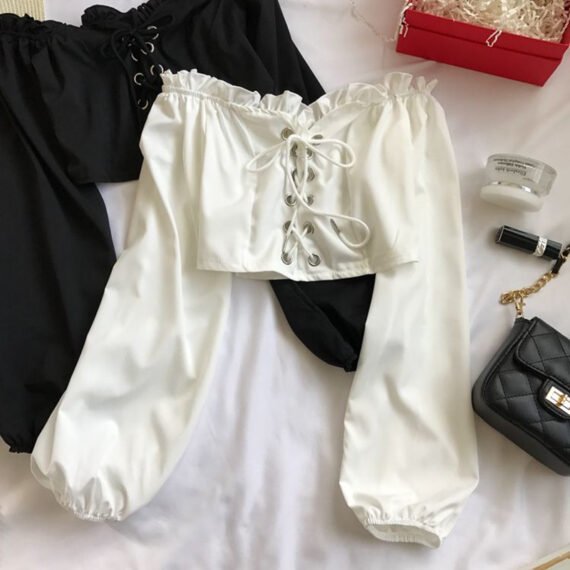 Off Shoulder Long Sleeve Ruffle Vintage Blouse