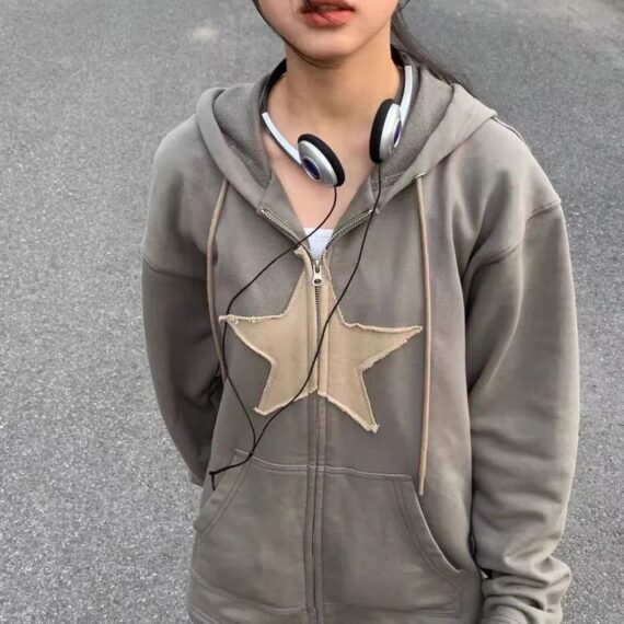 Y2k Zip up Hoodie Star Patch