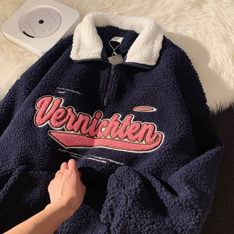 Lettering Half-Zip Fleece Sweatshirt