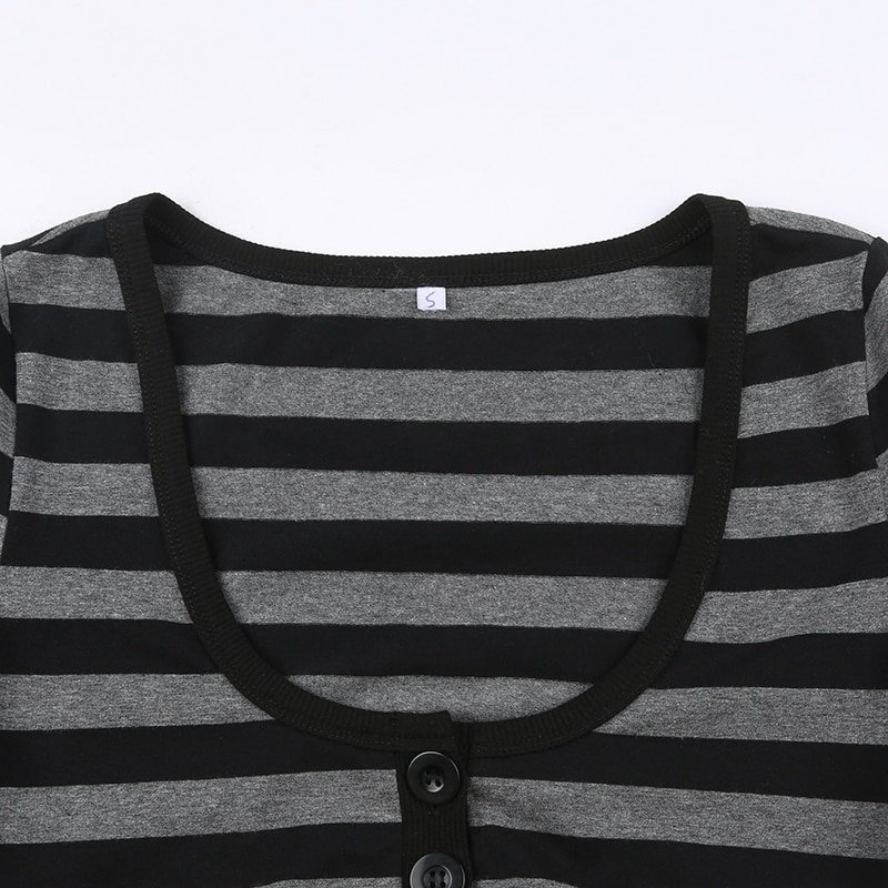 Striped Crop Top Button Knitted Full Sleeve Striped Crop Top Button Knitted Full Sleeve