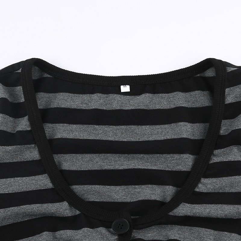 Striped Crop Top Button Knitted Full Sleeve Striped Crop Top Button Knitted Full Sleeve