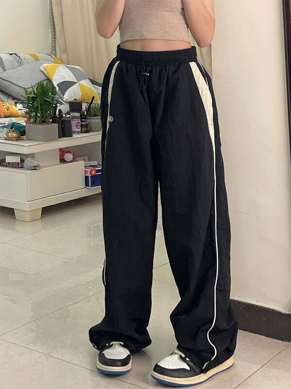 Contrast Piping Black Baggy Sweatpants