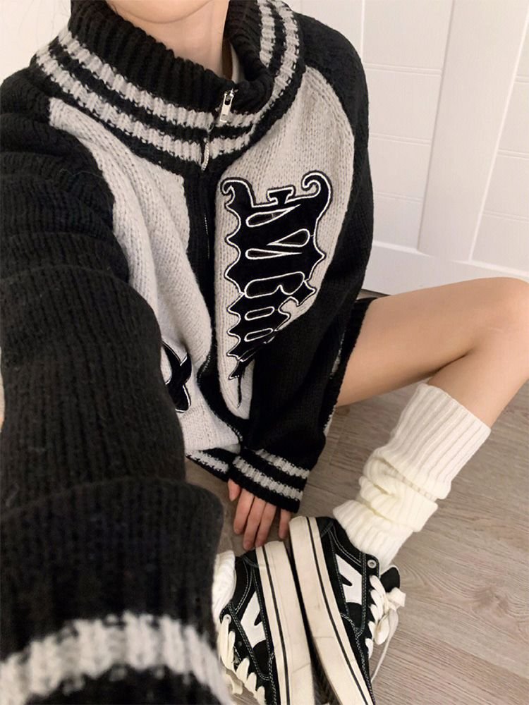 Grey Striped Patchwork Oversize Cardigan Grey Striped Patchwork Oversize Cardigan