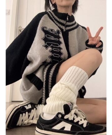 Grey Striped Patchwork Oversize Cardigan 5 42943 8nji00