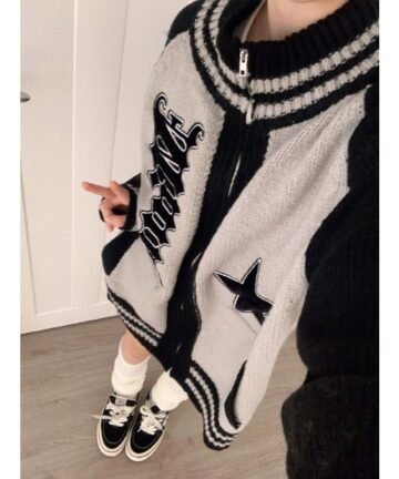 Grey Striped Patchwork Oversize Cardigan 3 42943 k81iai