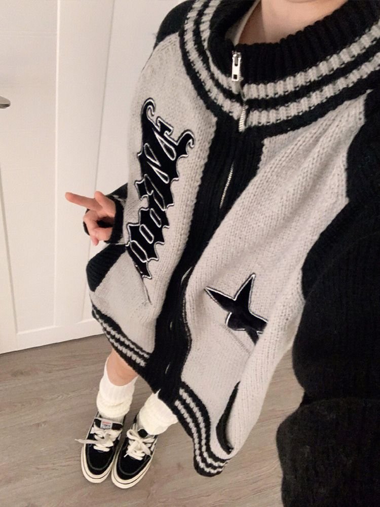 Grey Striped Patchwork Oversize Cardigan Grey Striped Patchwork Oversize Cardigan