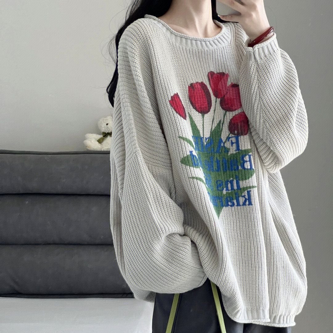 Knitted Sweater Vintage Floral Print