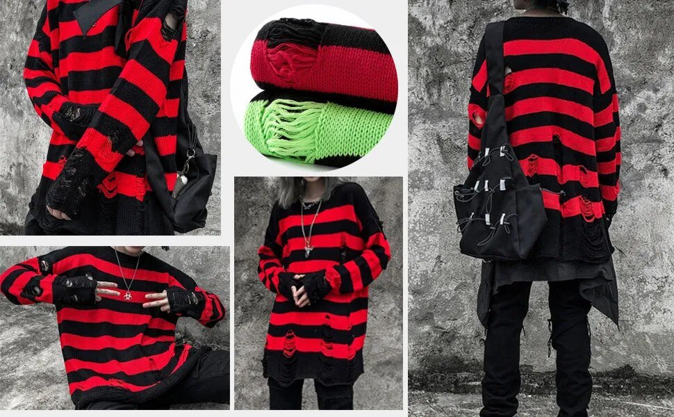 Punk Knitted Ripped Sweater