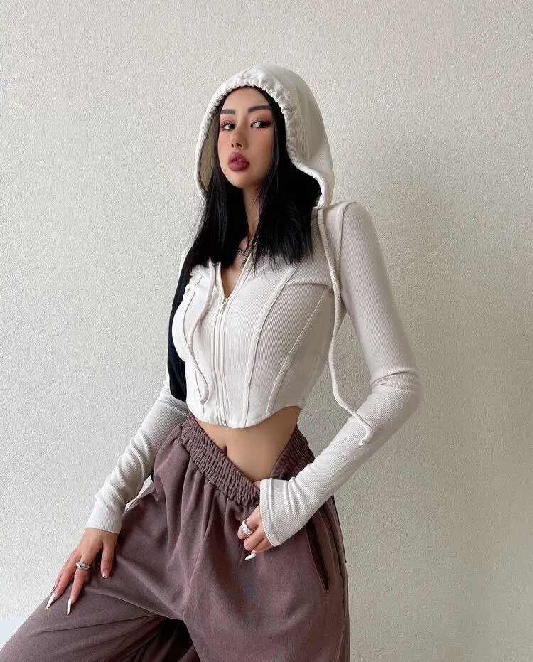 Hooded Long Sleeve Crop Tops