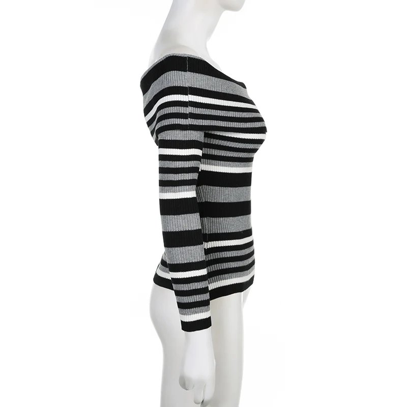 Striped Sweater Off Shoulder Knitted Sweater Striped Sweater Off Shoulder Knitted Sweater