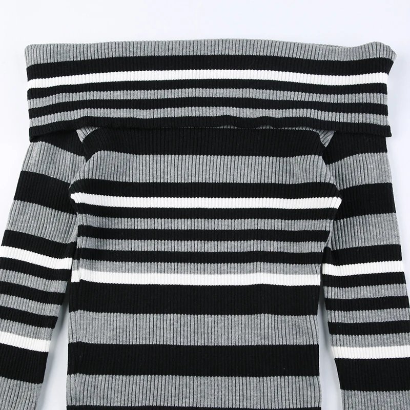 Striped Sweater Off Shoulder Knitted Sweater Striped Sweater Off Shoulder Knitted Sweater