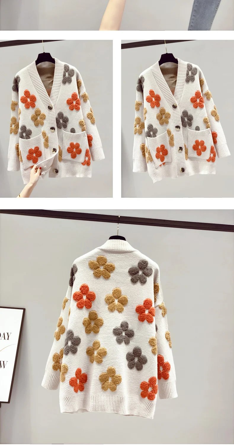 Floral Knitted V-neck Sweater Cardigan