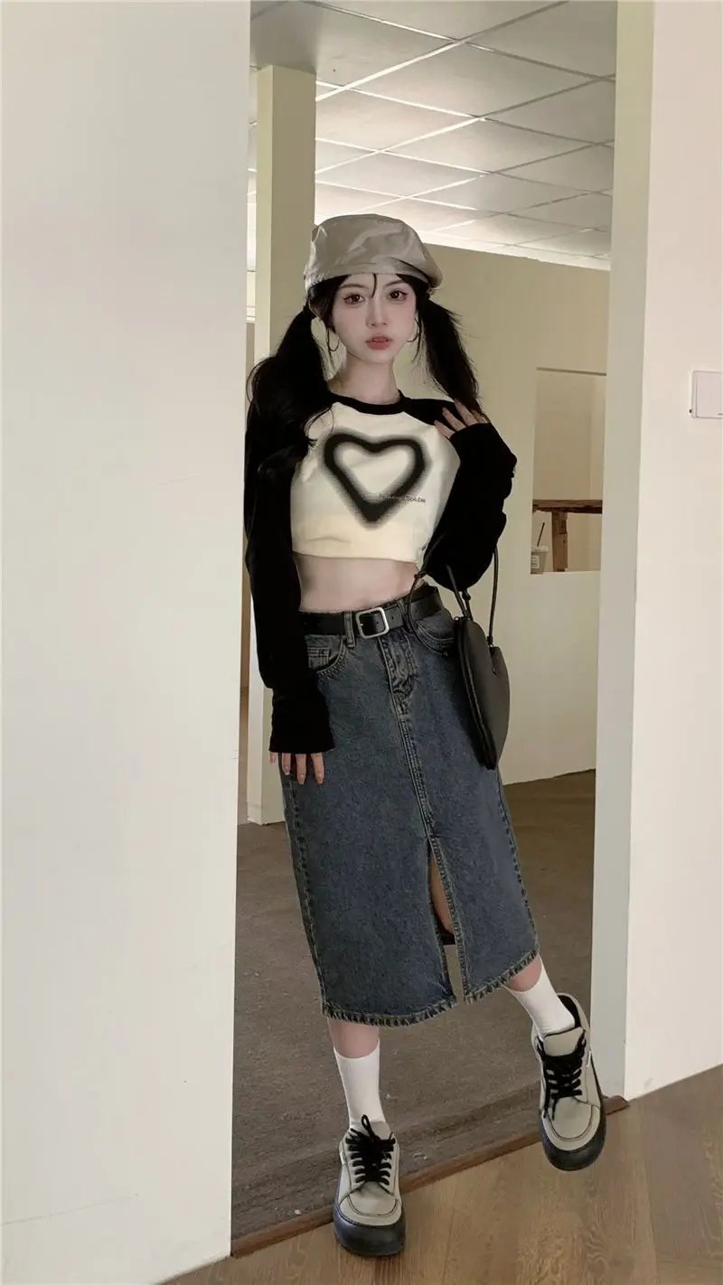 Heart Print long sleeve Tops