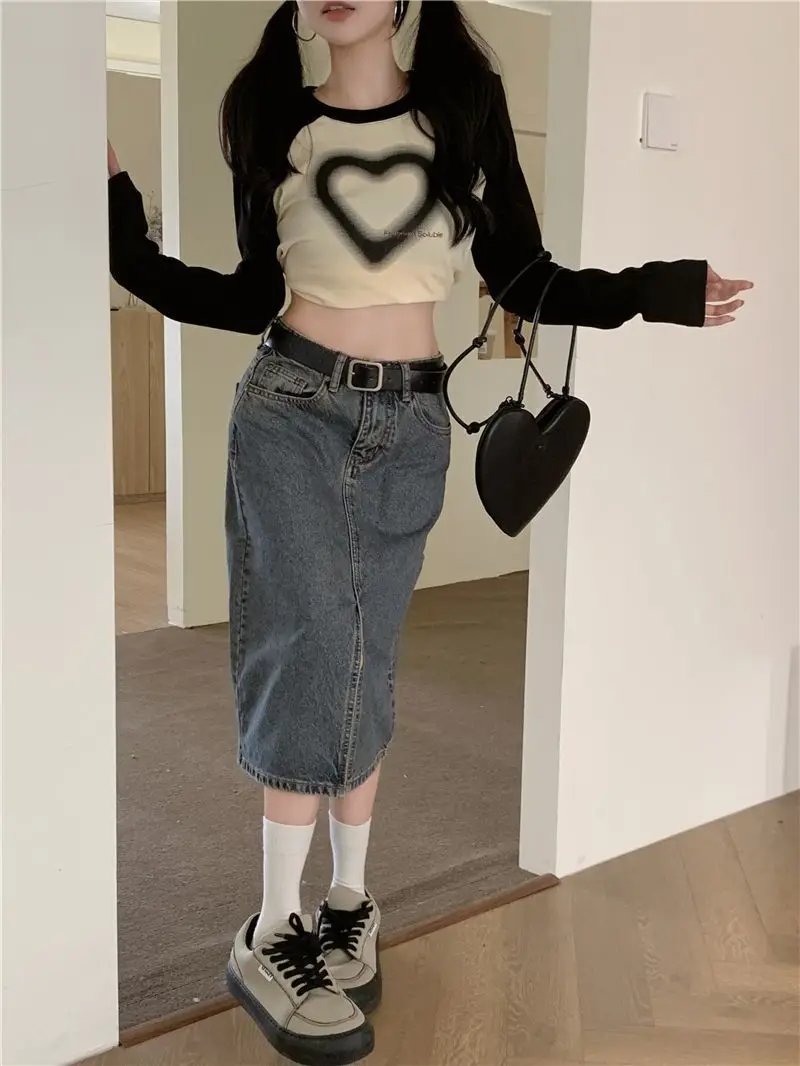 Heart Print long sleeve Tops