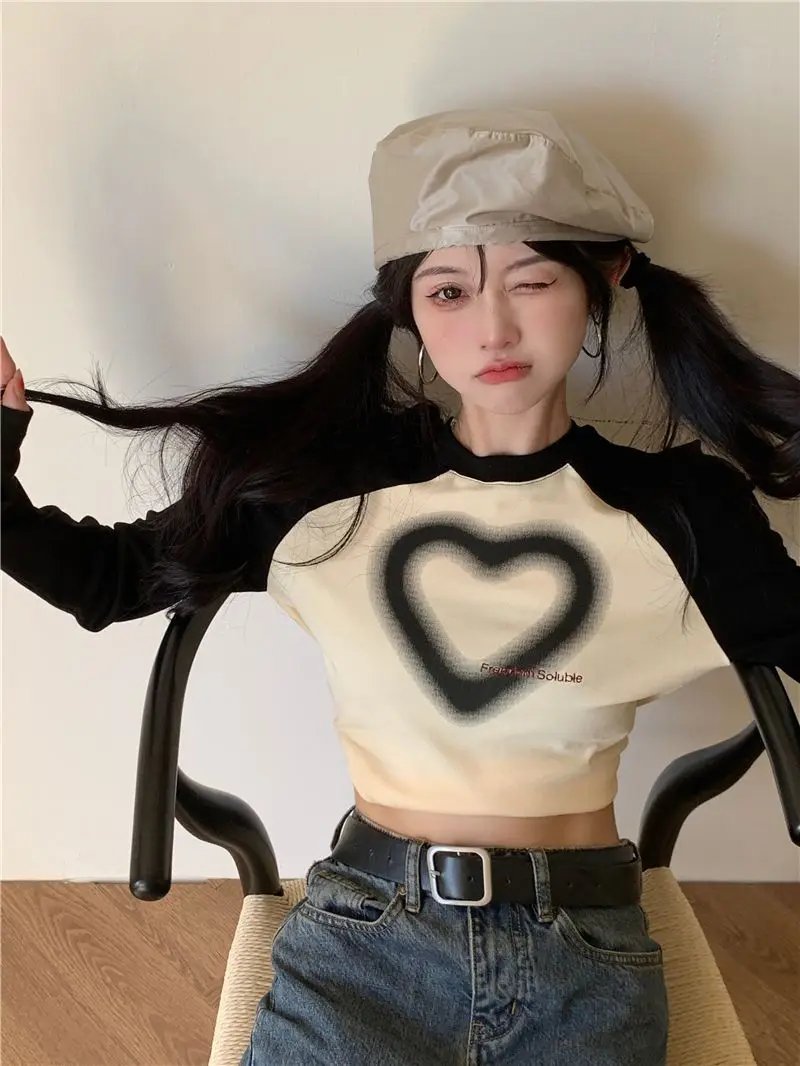 Heart Print long sleeve Tops