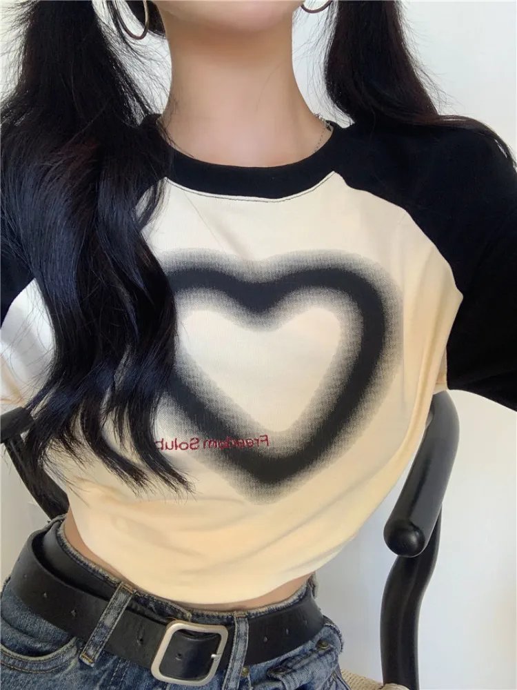 Heart Print long sleeve Tops