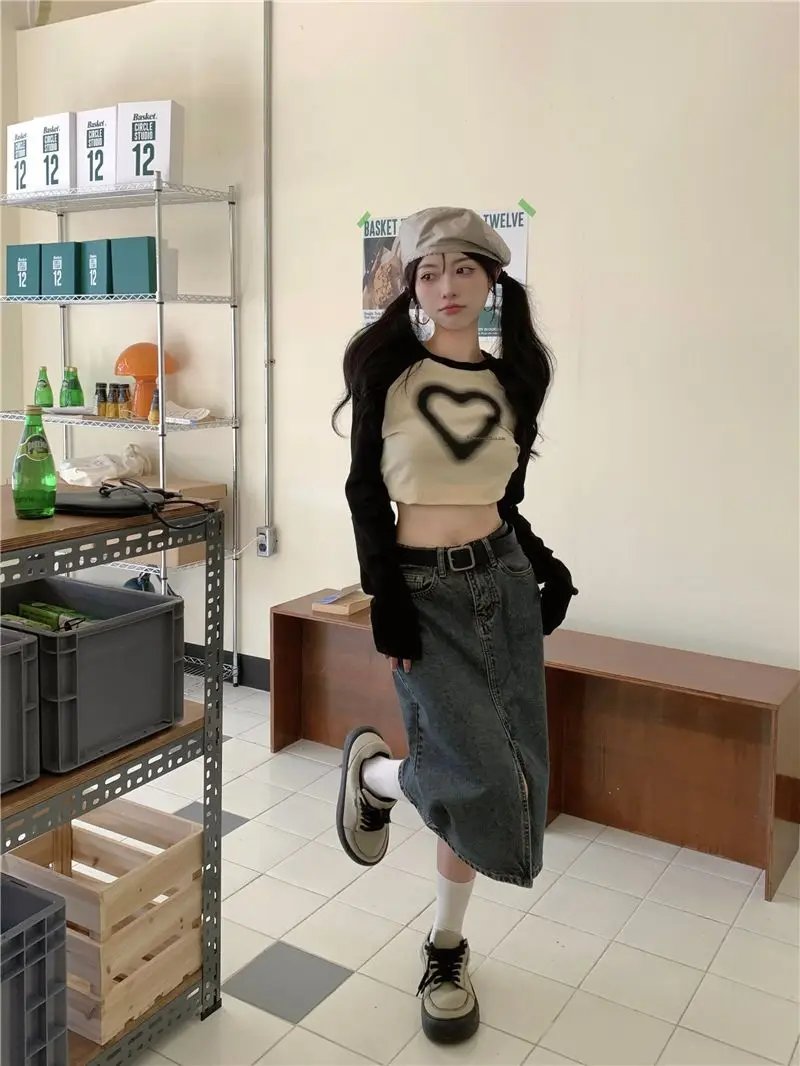 Heart Print long sleeve Tops