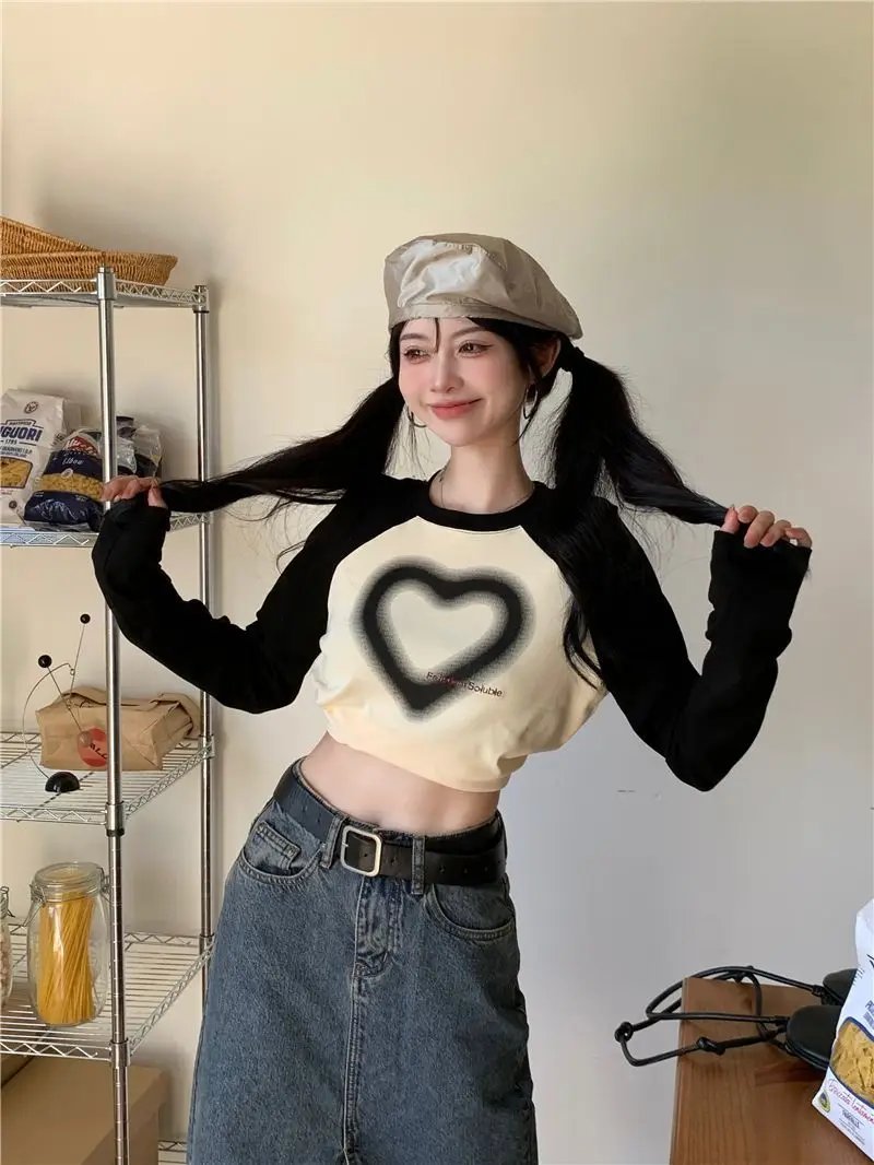 Heart Print long sleeve Tops