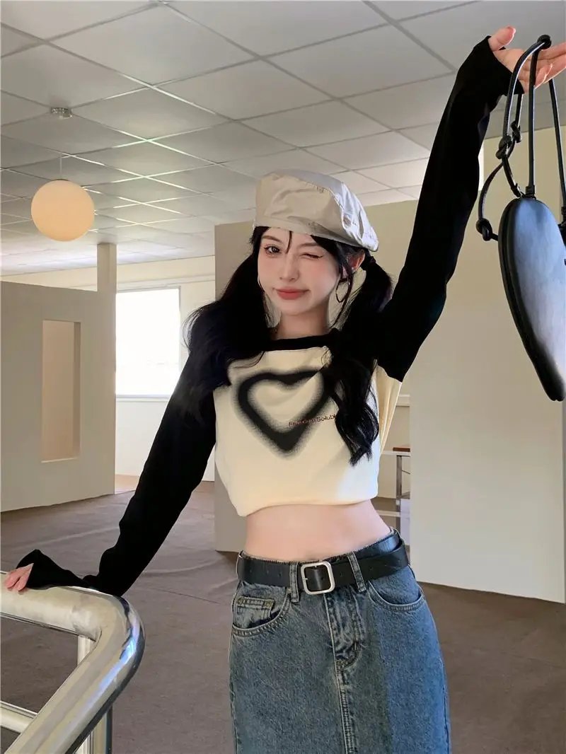 Heart Print long sleeve Tops