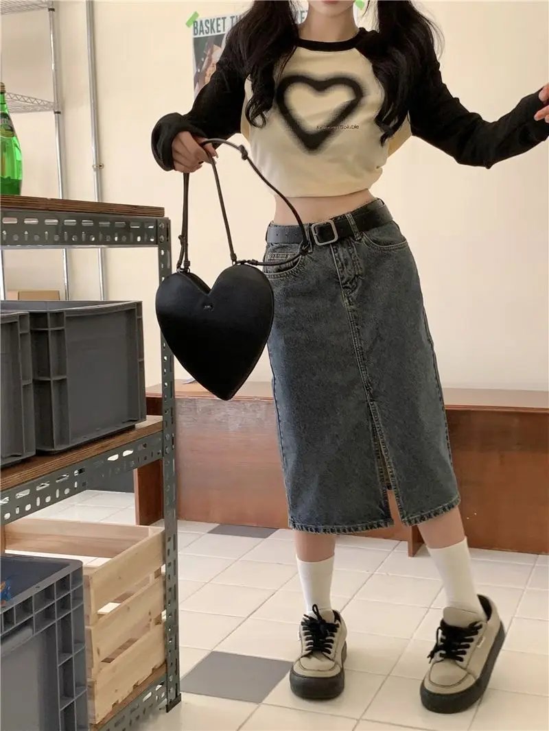 Heart Print long sleeve Tops