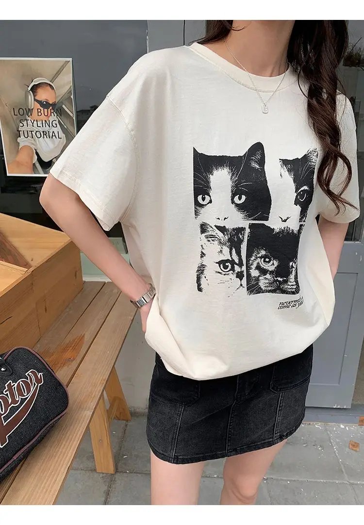Cat Print Cotton T Shirt Cat Print Cotton T Shirt