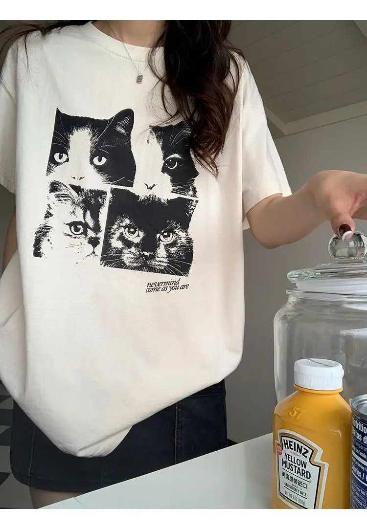 Cat Print Cotton T Shirt Cat Print Cotton T Shirt