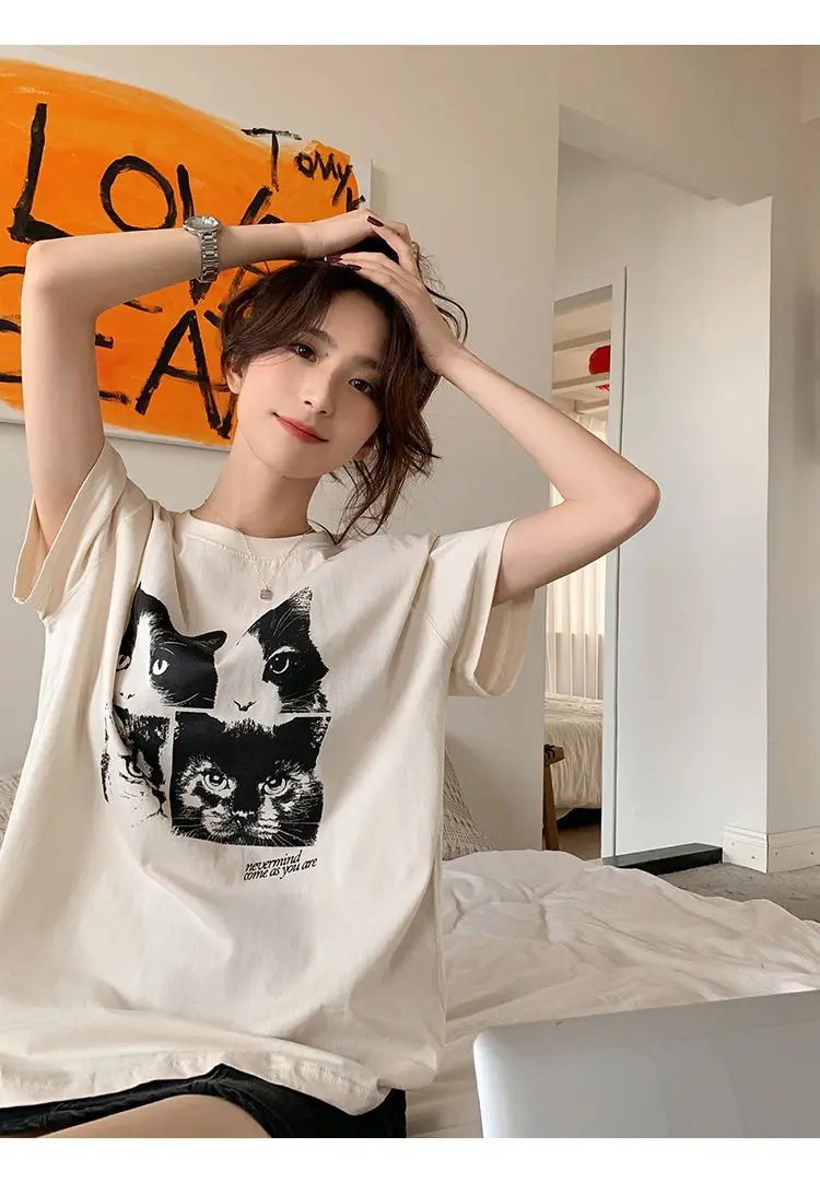 Cat Print Cotton T Shirt Cat Print Cotton T Shirt