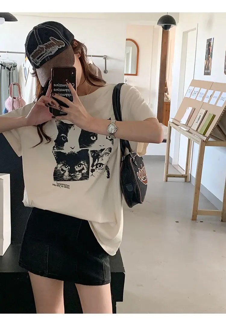 Cat Print Cotton T Shirt Cat Print Cotton T Shirt