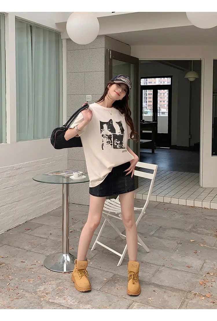 Cat Print Cotton T Shirt Cat Print Cotton T Shirt