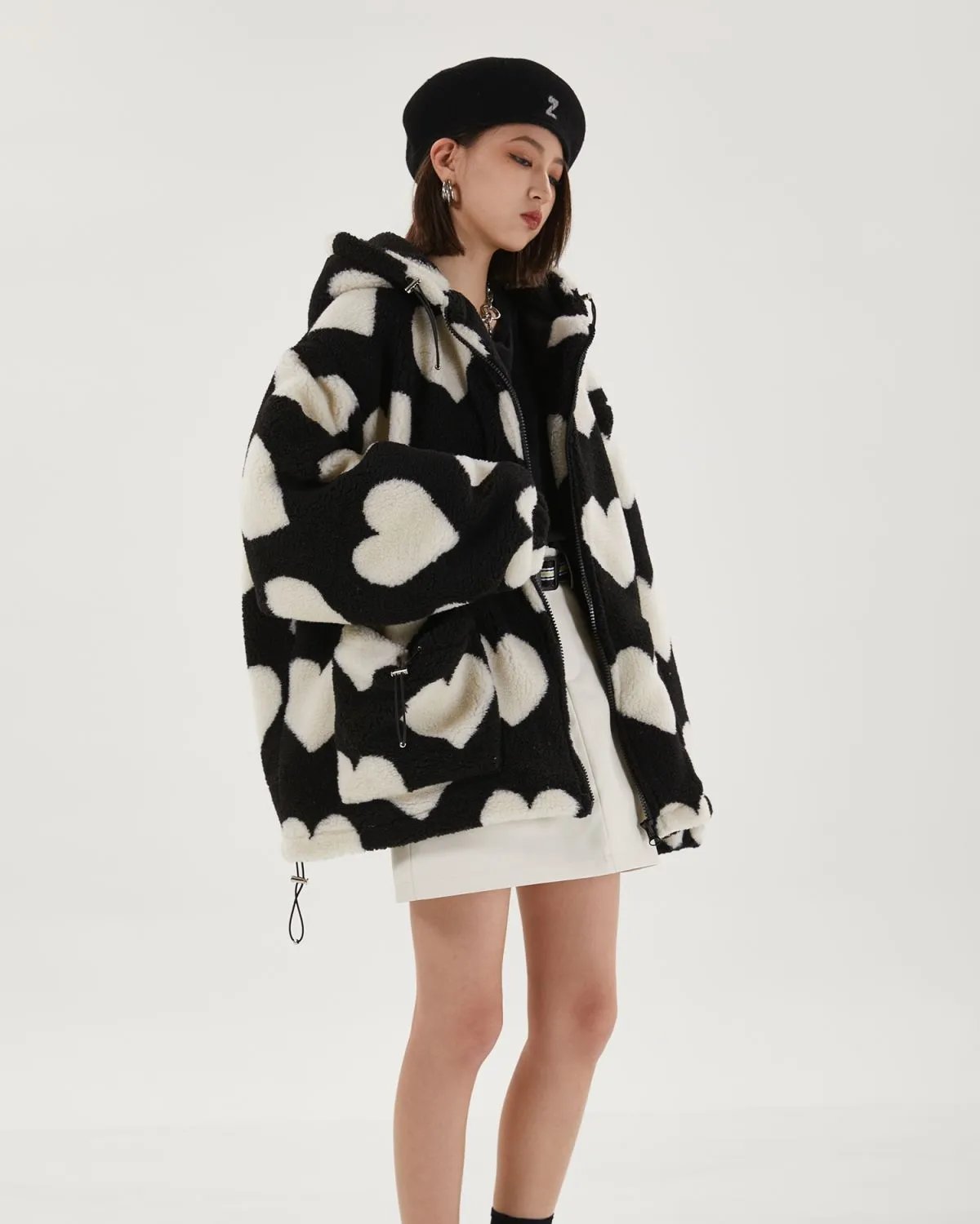 Heart Print Plush Hooded Cotton Coat Heart Print Plush Hooded Cotton Coat