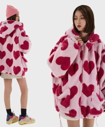 Heart Print Plush Hooded Cotton Coat 4 49650 5bce8x