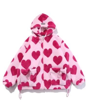 Heart Print Plush Hooded Cotton Coat 3 49650 bakdxk