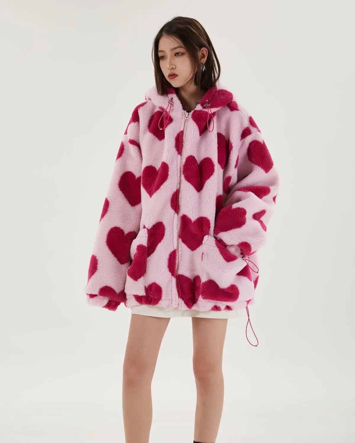 Heart Print Plush Hooded Cotton Coat Heart Print Plush Hooded Cotton Coat