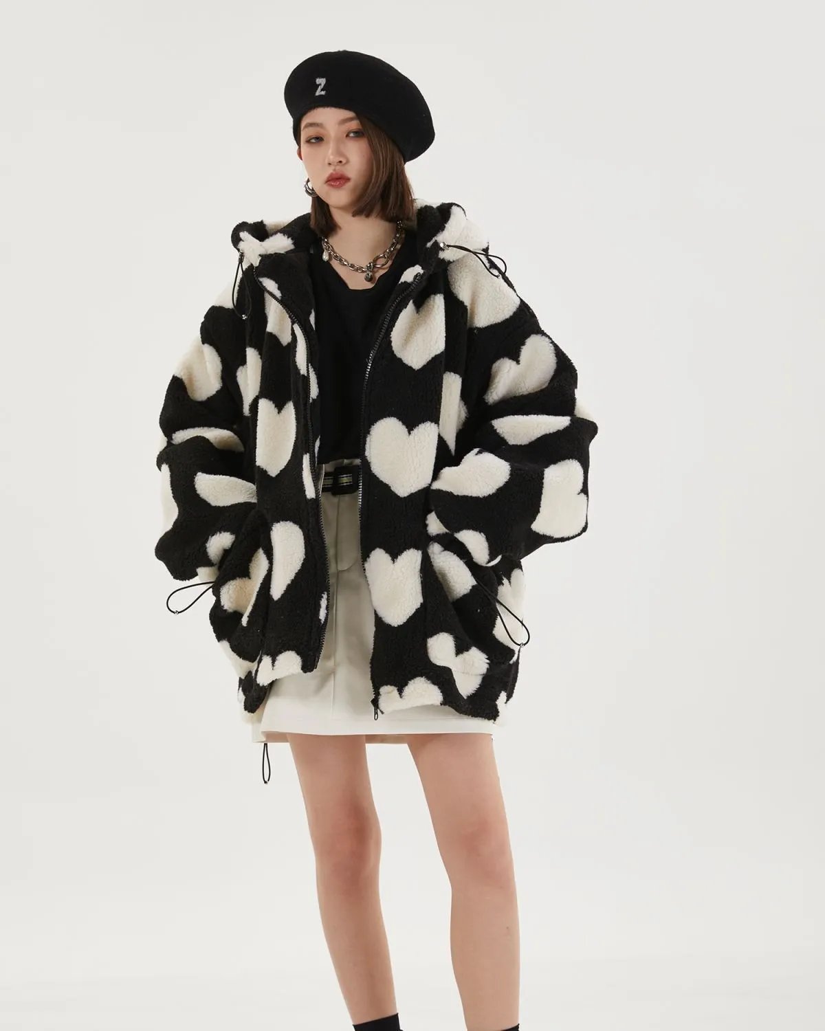 Heart Print Plush Hooded Cotton Coat Heart Print Plush Hooded Cotton Coat
