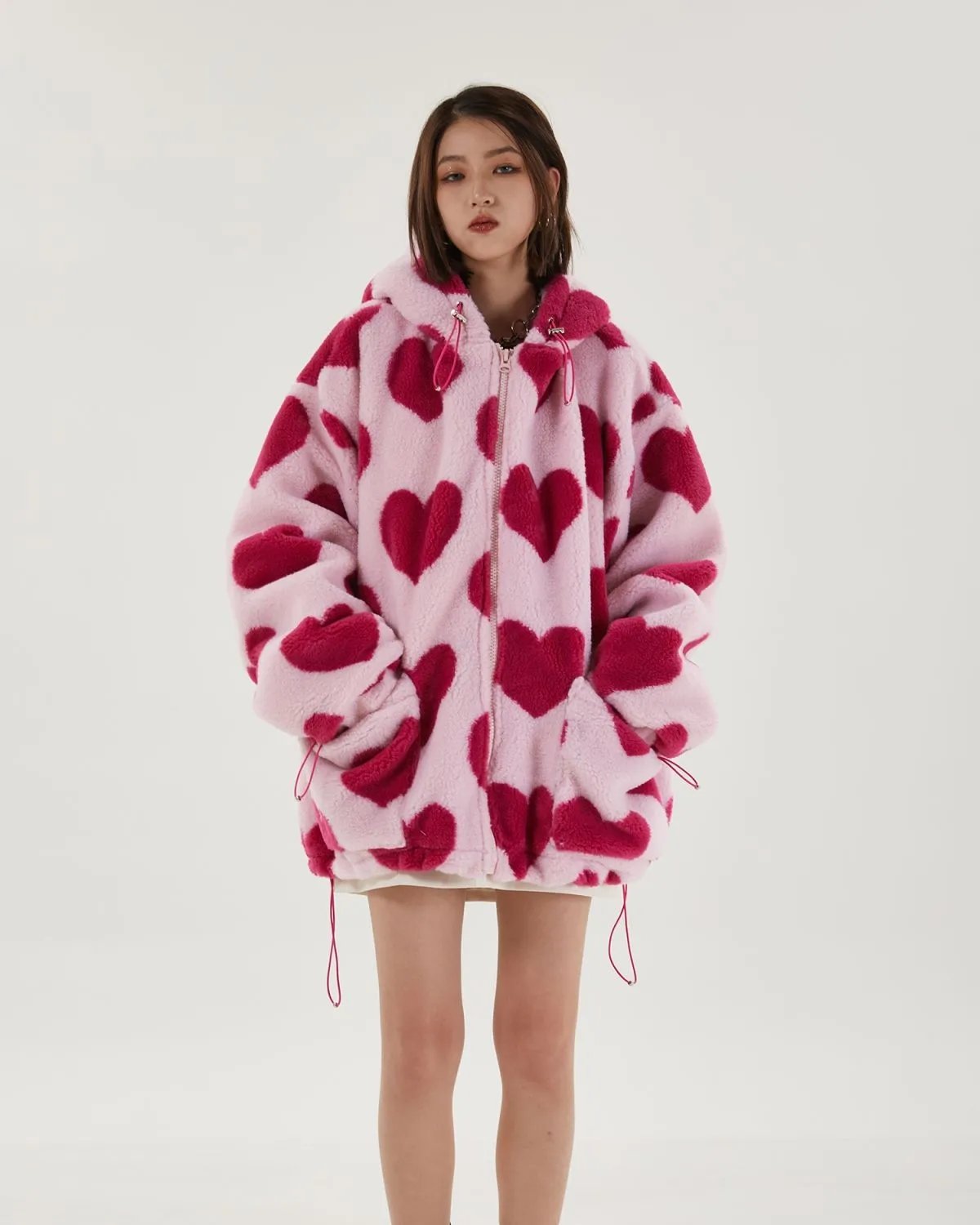Heart Print Plush Hooded Cotton Coat Heart Print Plush Hooded Cotton Coat