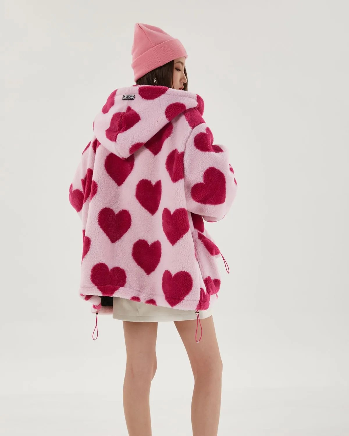 Heart Print Plush Hooded Cotton Coat Heart Print Plush Hooded Cotton Coat