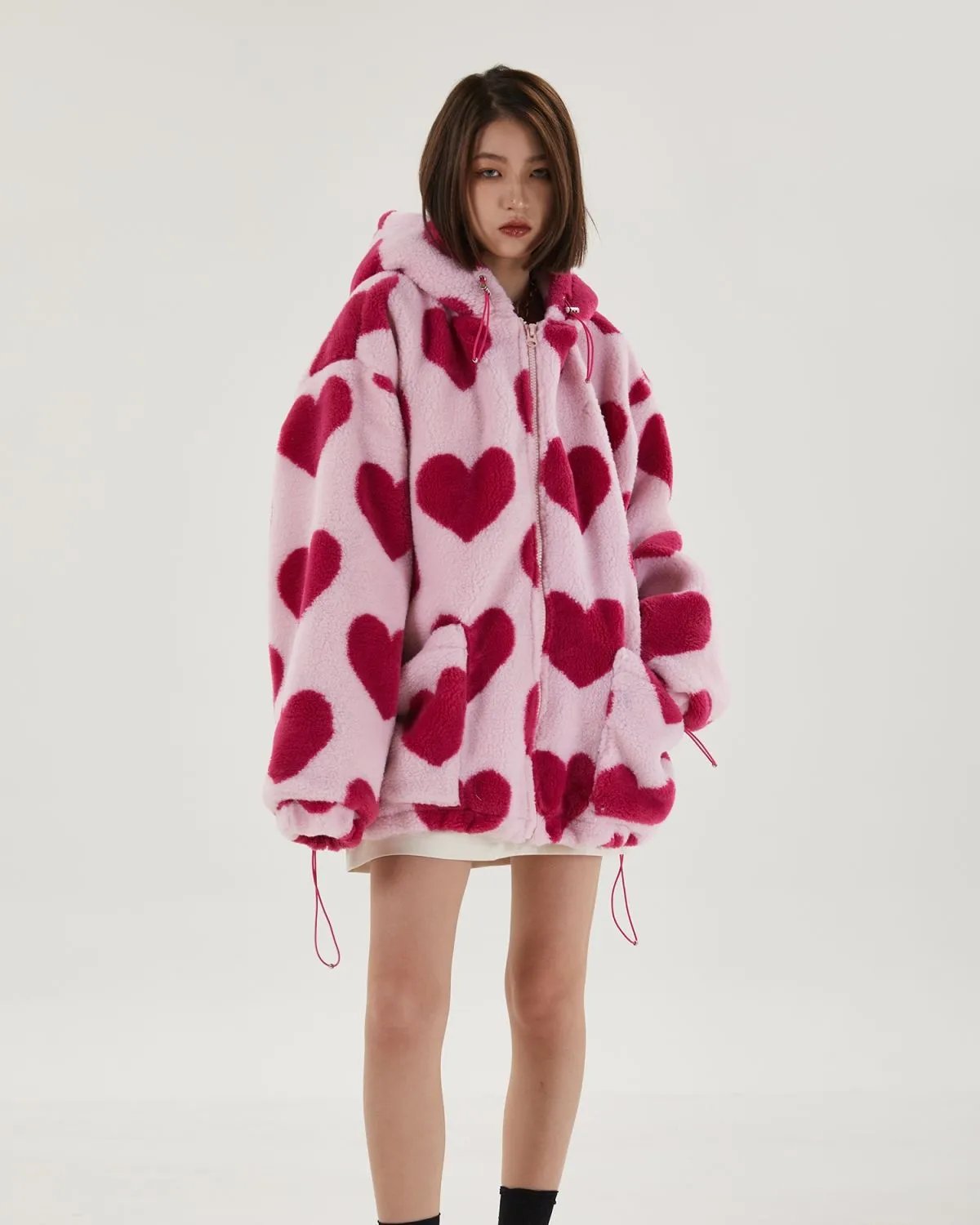 Heart Print Plush Hooded Cotton Coat Heart Print Plush Hooded Cotton Coat