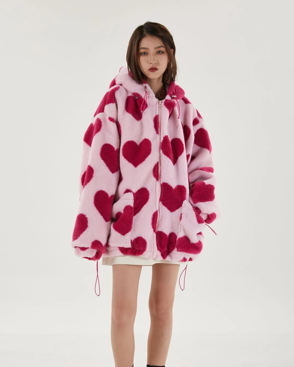 Heart Print Plush Hooded Cotton Coat Heart Print Plush Hooded Cotton Coat