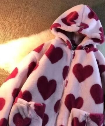 Heart Print Plush Hooded Cotton Coat 5 49650 pecx6o