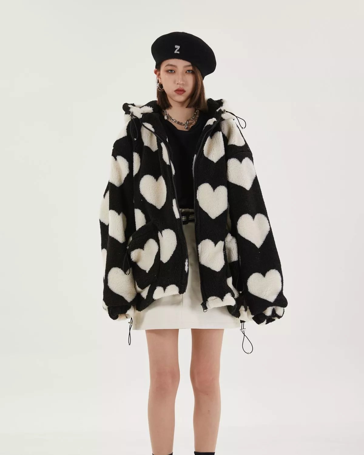 Heart Print Plush Hooded Cotton Coat Heart Print Plush Hooded Cotton Coat