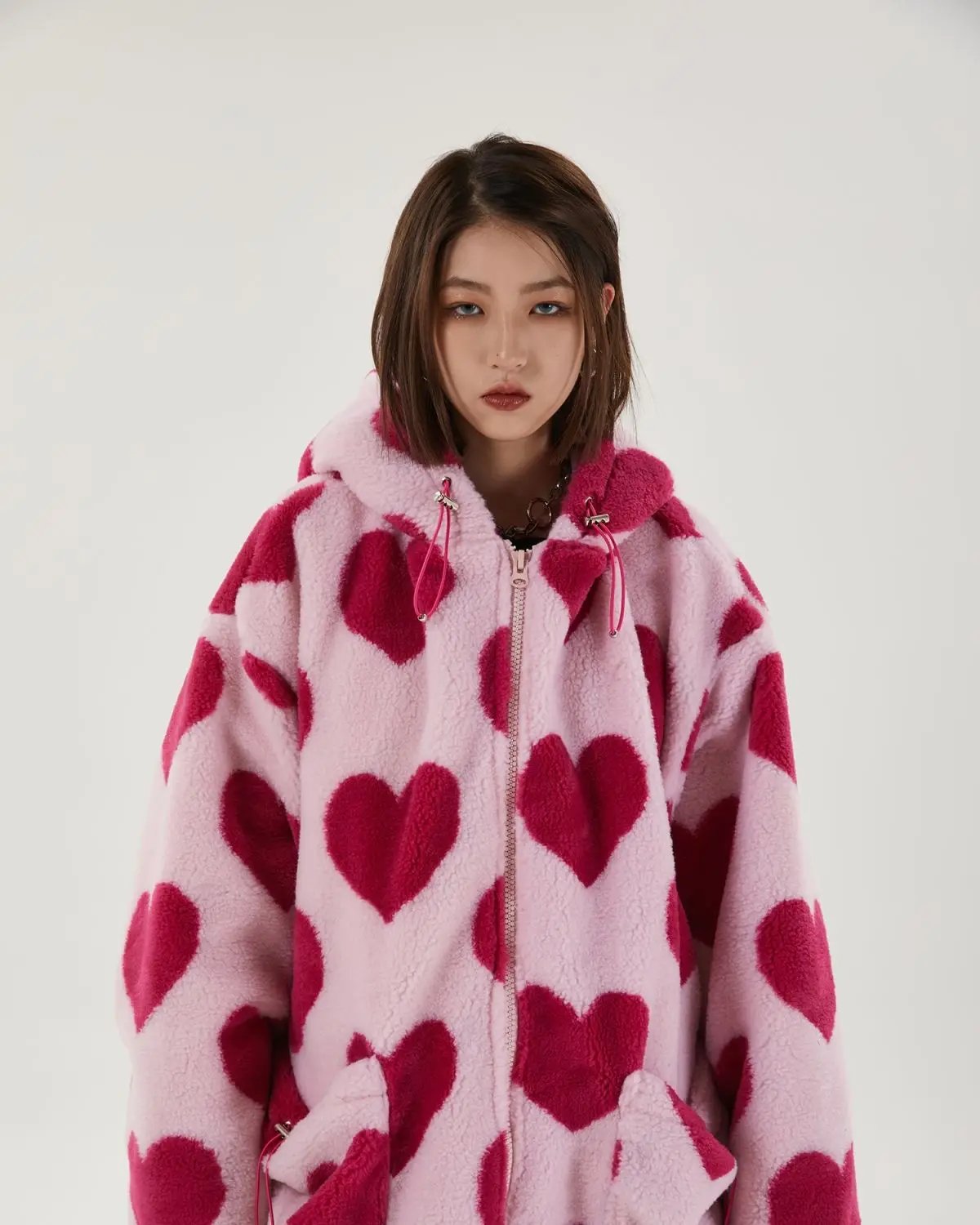 Heart Print Plush Hooded Cotton Coat Heart Print Plush Hooded Cotton Coat