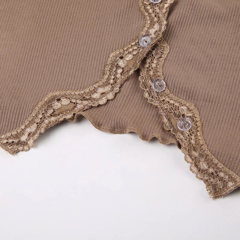 Lace V Neck Knit Button Up Tops