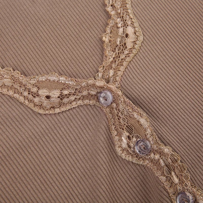 Lace V Neck Knit Button Up Tops