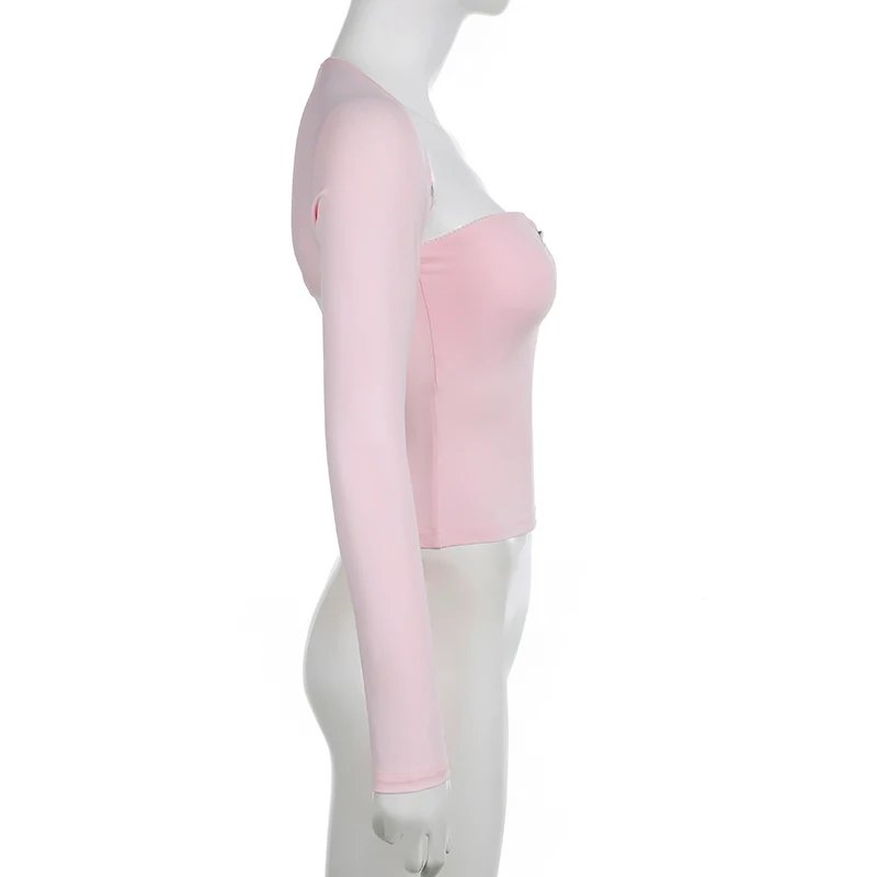 Pink Lace Trim Ruched Crop Top