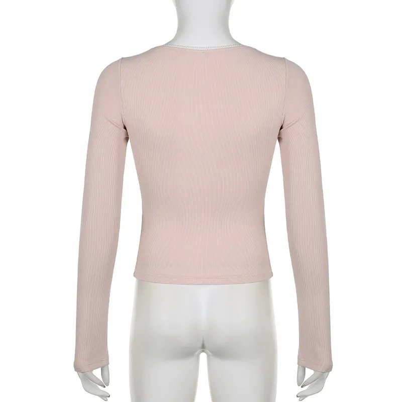 Pink Sweet Lace Trim Slim crop top