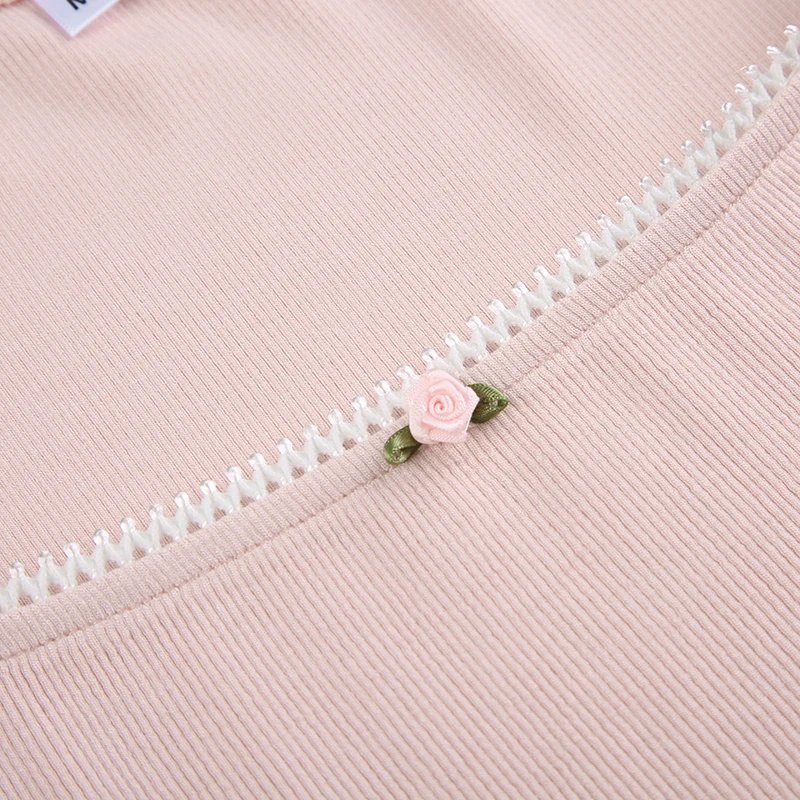 Pink Sweet Lace Trim Slim crop top