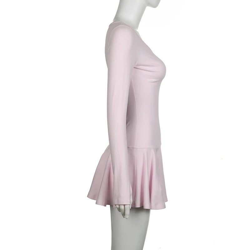 Pink Fold A-Line Mini Dresses